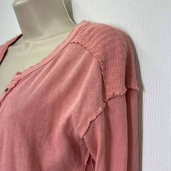 Free People - Military Mix Cotton Studded Long Sleeve Cuff Henley Size Small - Picture 8 of 11